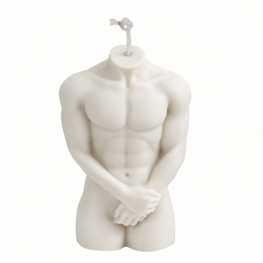 Bougie Homme Timide blanche en cire de soja, vue de face