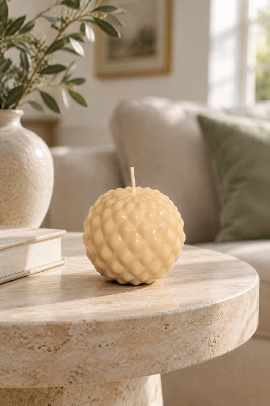 Bougie design en forme de boule en cire de soja, 5,5 cm.