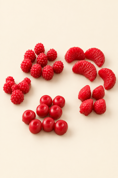 Fondants parfumés rouges en photo studio