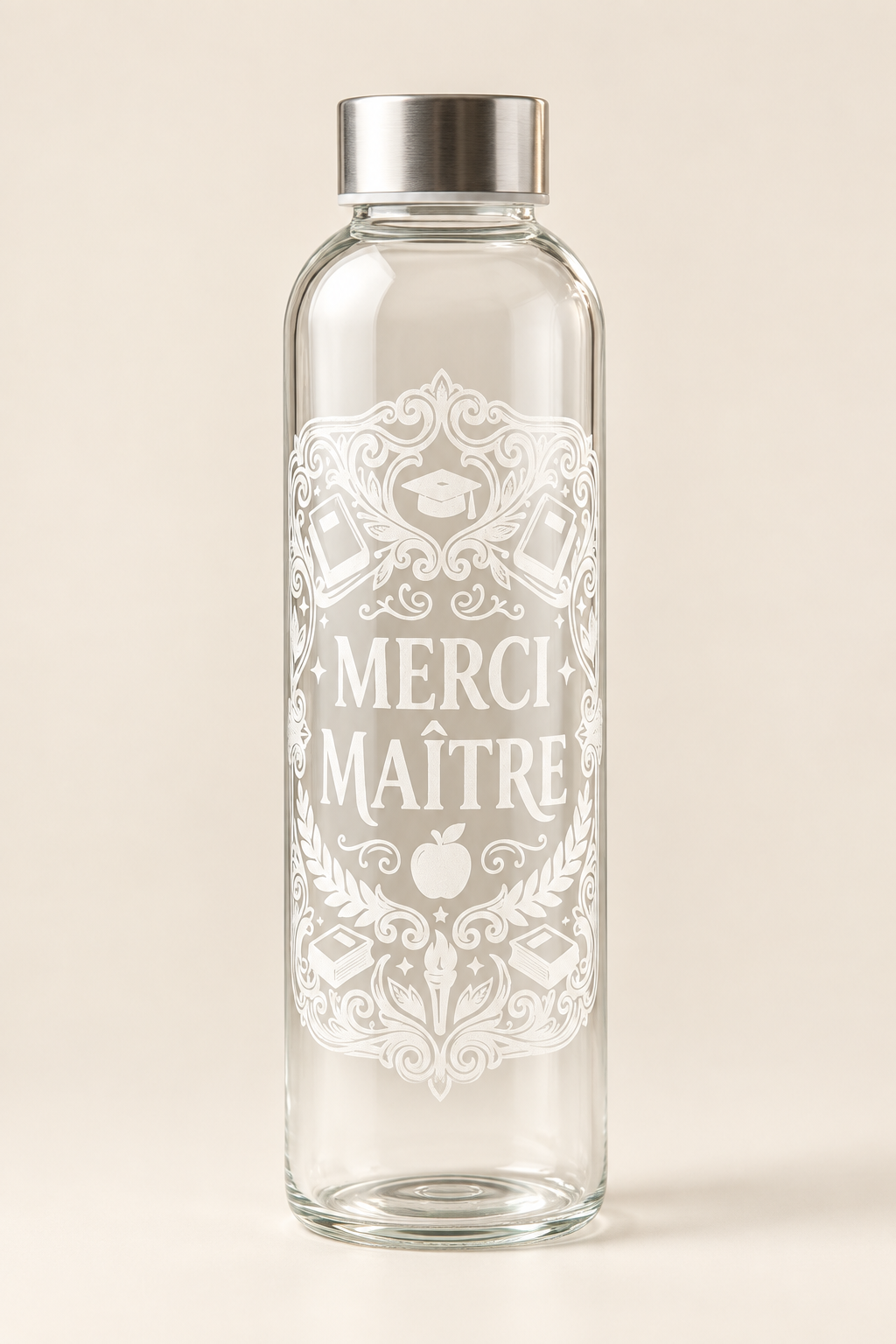 Gourde Merci Maître en packshot studio