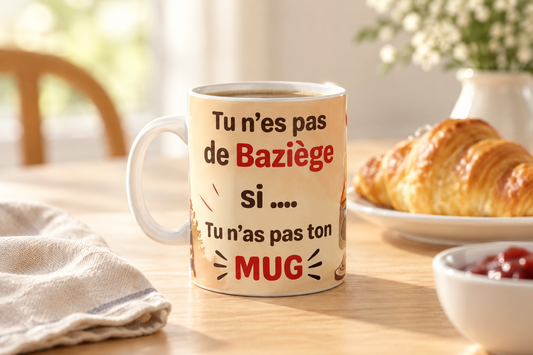 Mug Baziège dans une mise en scène petit-déjeuner